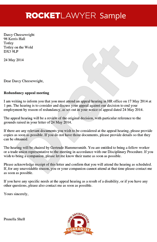to a Redundancy Appeal Meeting Redundancy Appeal Notice to a Redundancy Appeal Meeting Redundancy Appeal Notice