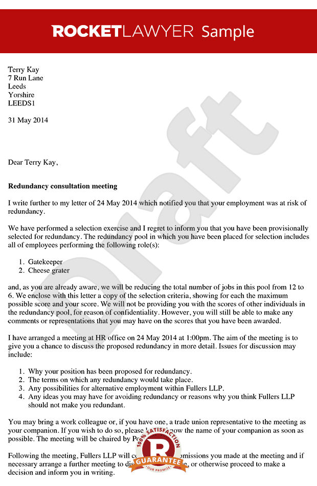 Consultation Letter Arrange a Redundancy Consultation