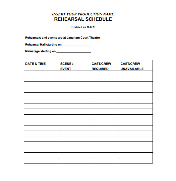 Rehearsal Schedule Templates – 13+ Free Word, Excel, PDF Format 