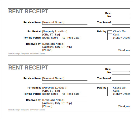 Rent Receipt Template Excel printable receipt template