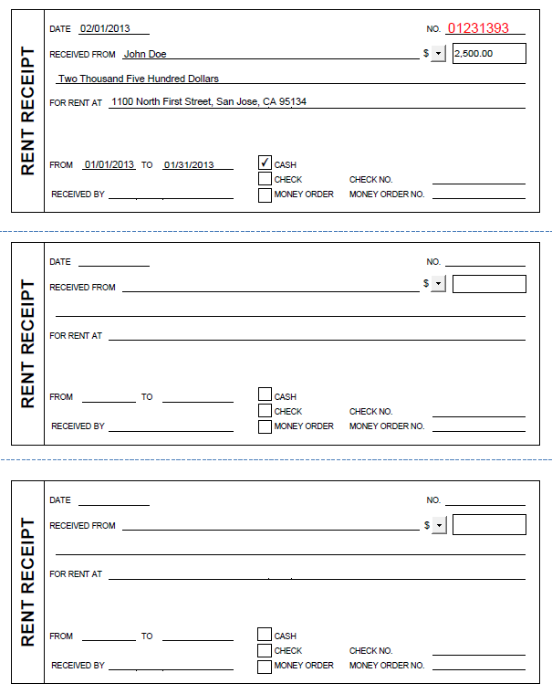 Printable Rent Receipt in PDF Form Printable Rent Receipt in PDF Form