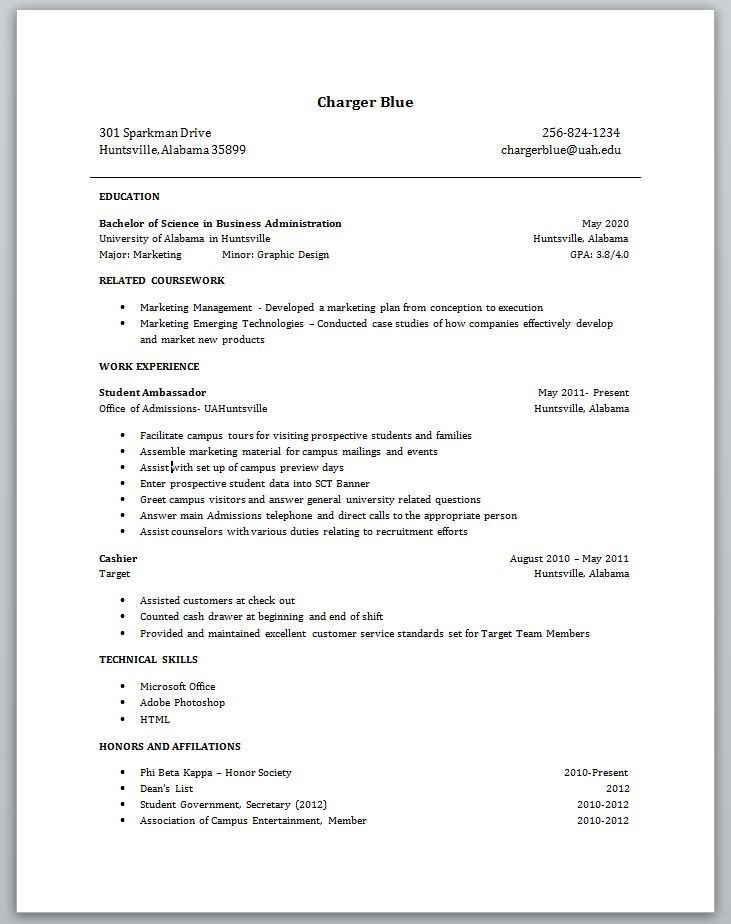 resume for students with no experience