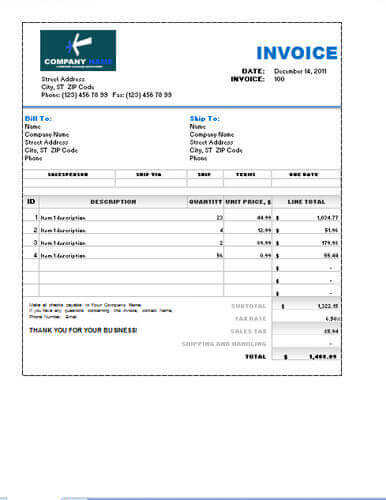 Sales Invoice Template for Excel