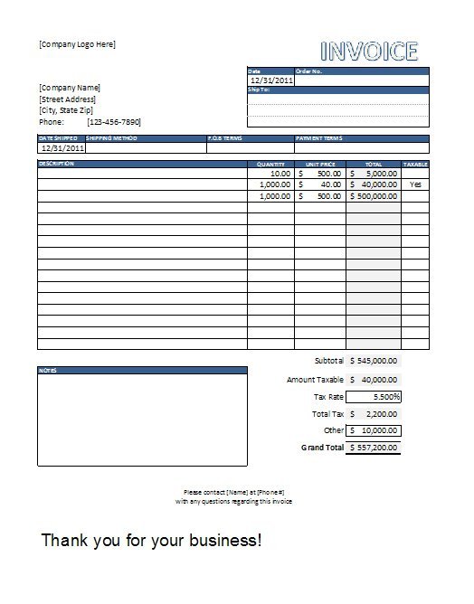 Sales Invoice Template for Excel