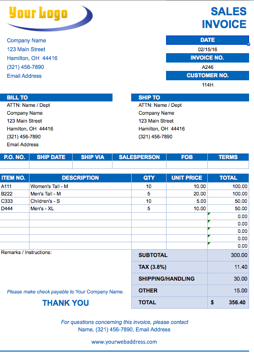 Excel Sales Invoice Template Free Download