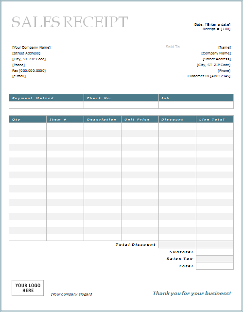 Sales Receipt | Free Sales Receipt Template for Excel