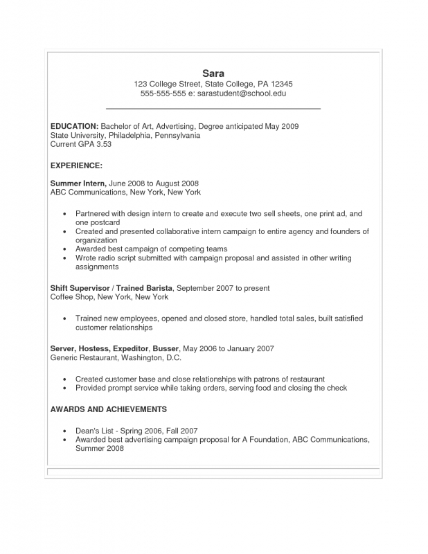 Resume for college undergraduate