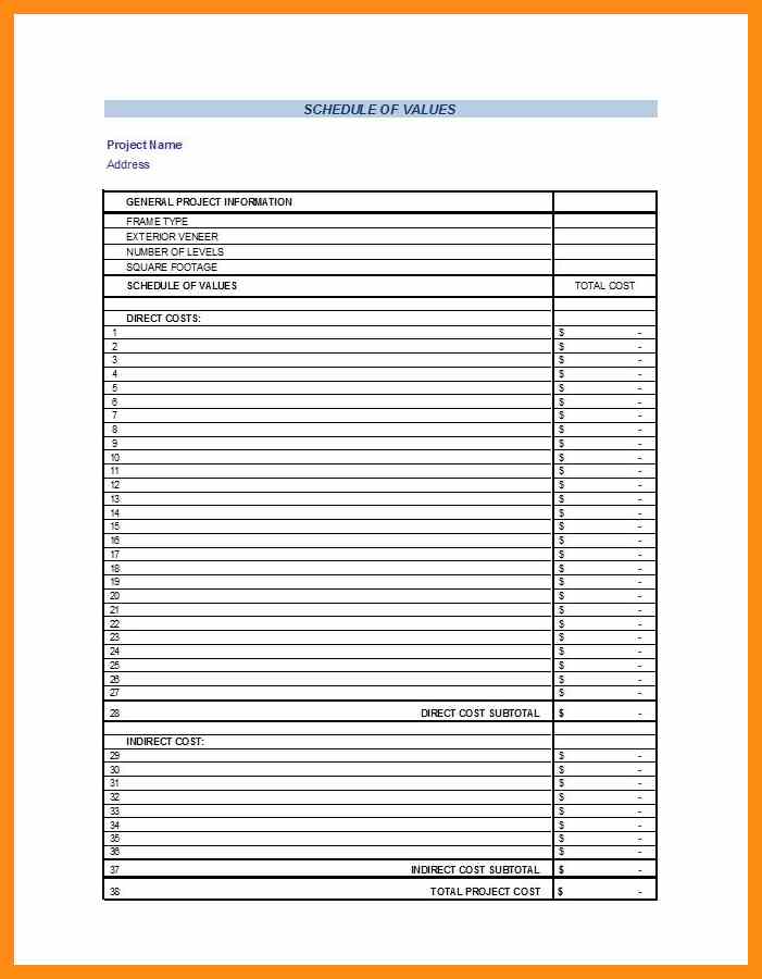 Schedule Of Values Template | Best Template Examples