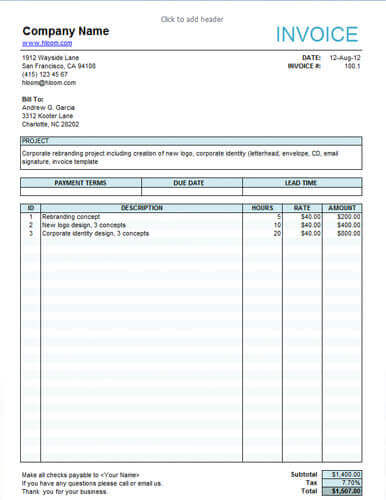 Excel Service Invoice Template Free Download