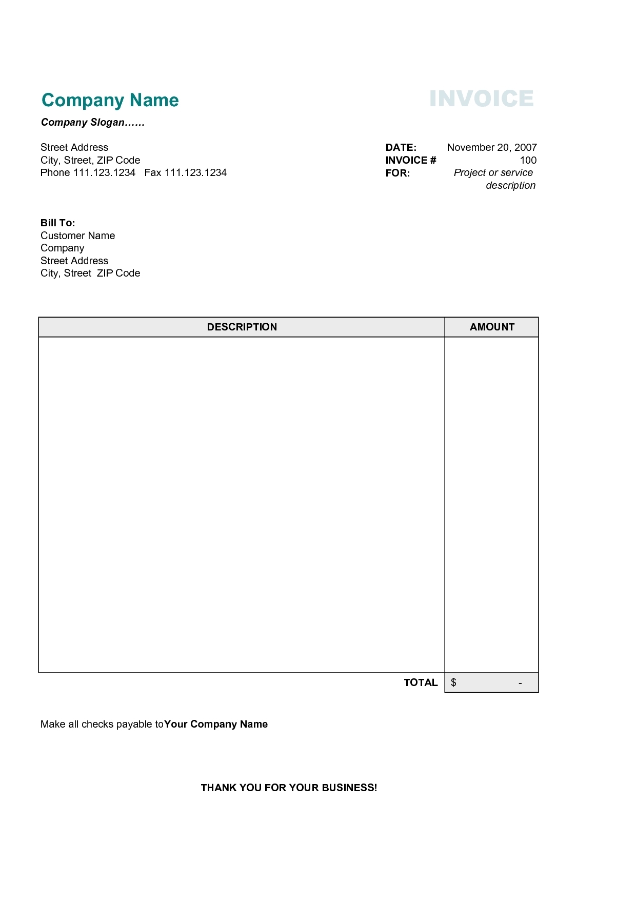 Blank invoice template, simple excel invoice templates | 8ws 