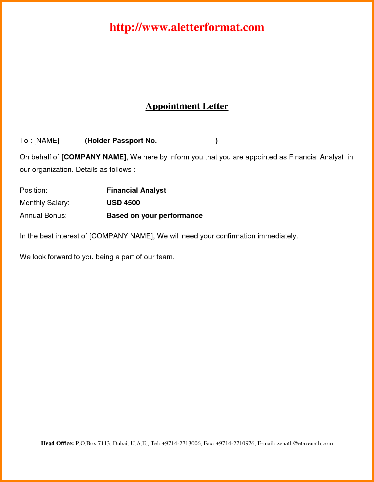 simple appointment letter format best template collection pdf 
