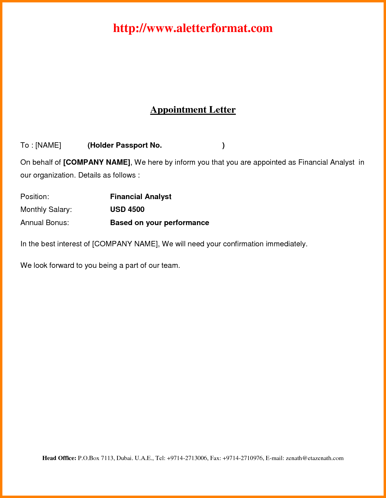 simple appointment letter format best template collection pdf simple appointment letter format best template collection pdf