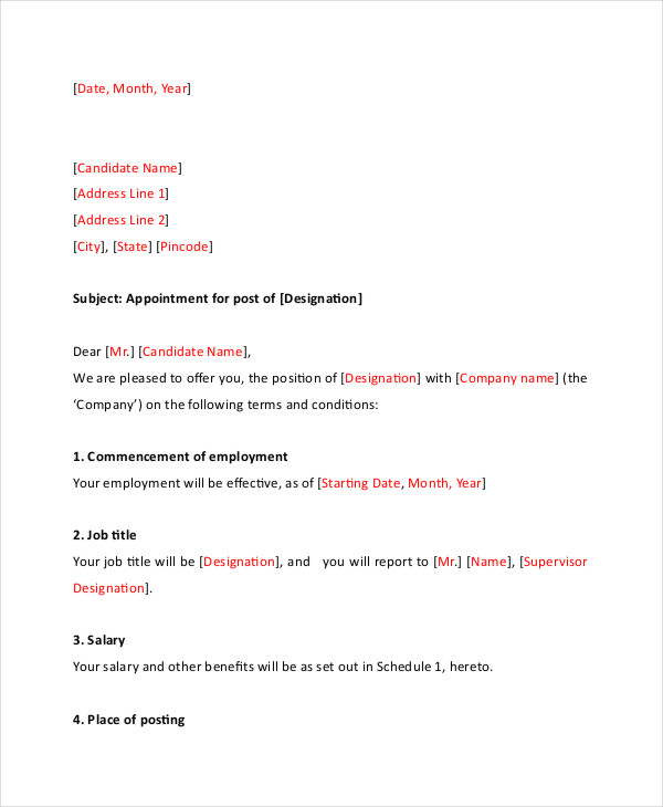 Appointment Letter 10+ Free Word, PDF Documents Download | Free 