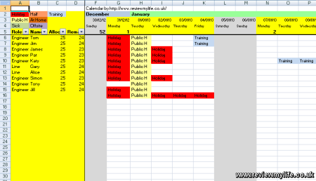 2013 Staff holiday planner spreadsheet