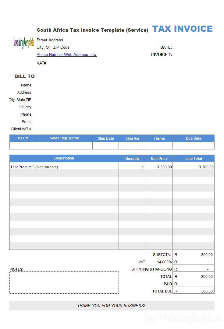 South Africa Tax Invoice Template (Sales)