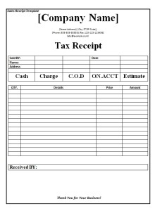 Tax receipt Template Word Excel Formats