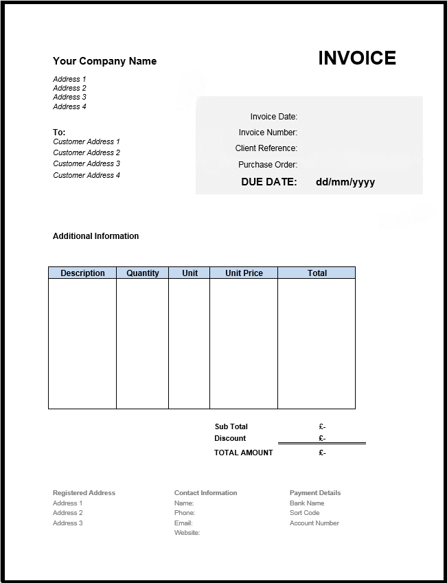 VAT Invoice sample excel UK VAT invoice template | 8ws 