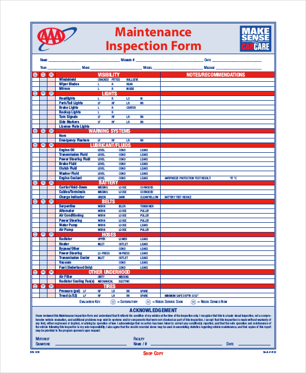 vehicle maintenance checklist template