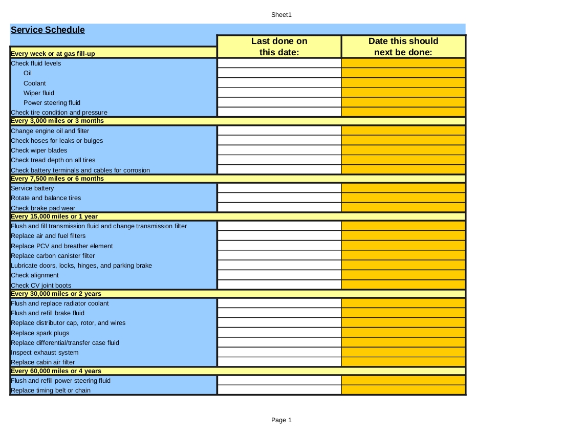 Vehicle Maintenance Schedule Templates – 9+ Free Word, Excel, PDF 