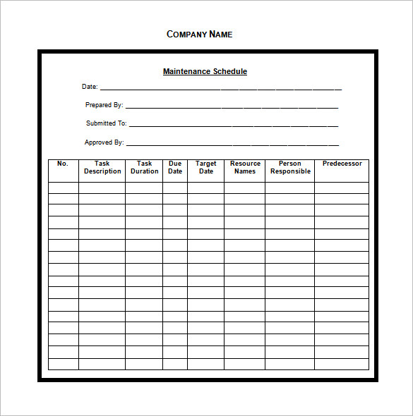 Vehicle Maintenance Schedule Template Excel printable receipt template