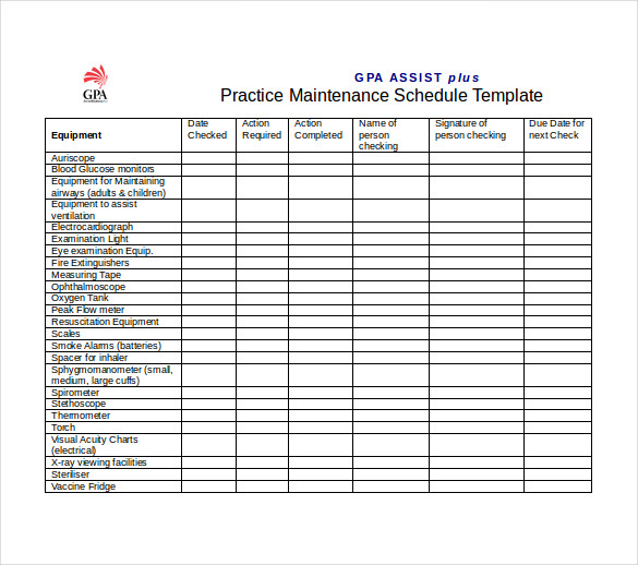 Maintenance Schedule Templates – 21+ Free Word, Excel, PDF Format 