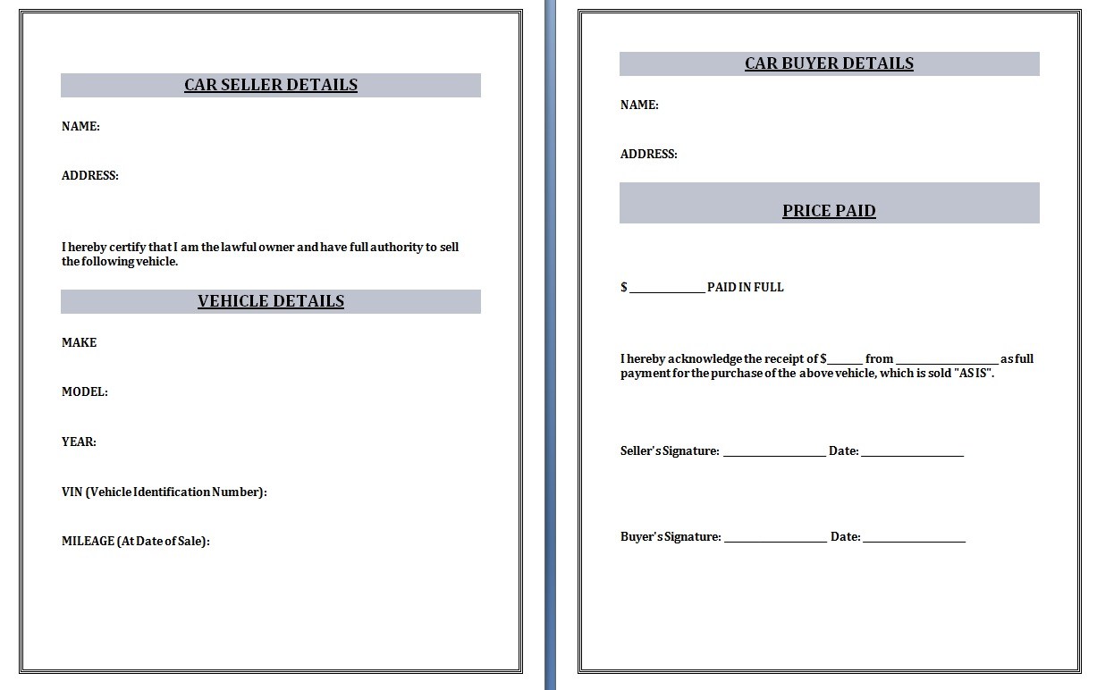 Car Sale Receipt Template 11+ Free Word, Excel, PDF Format 