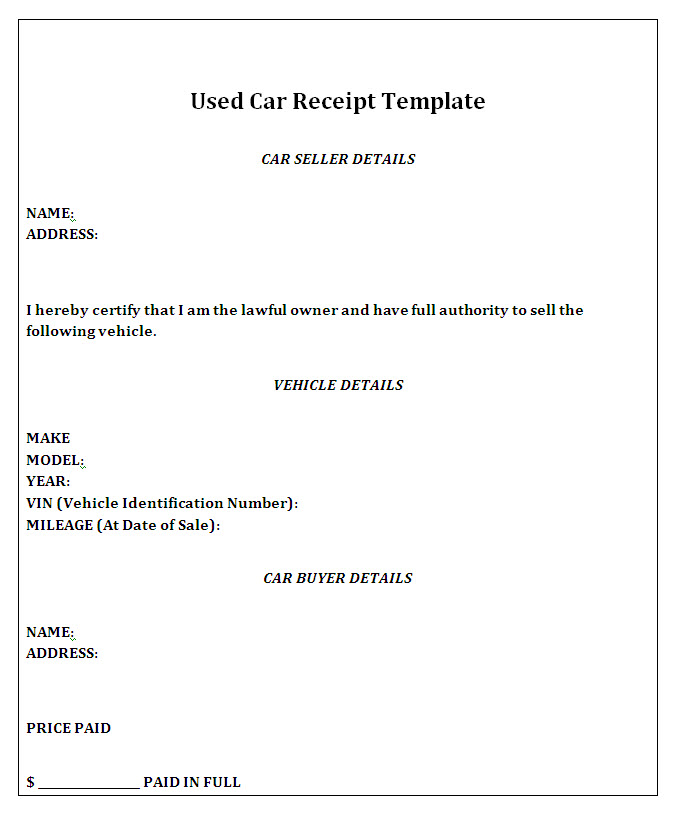 9+ car deposit receipt template Budget Template Letter