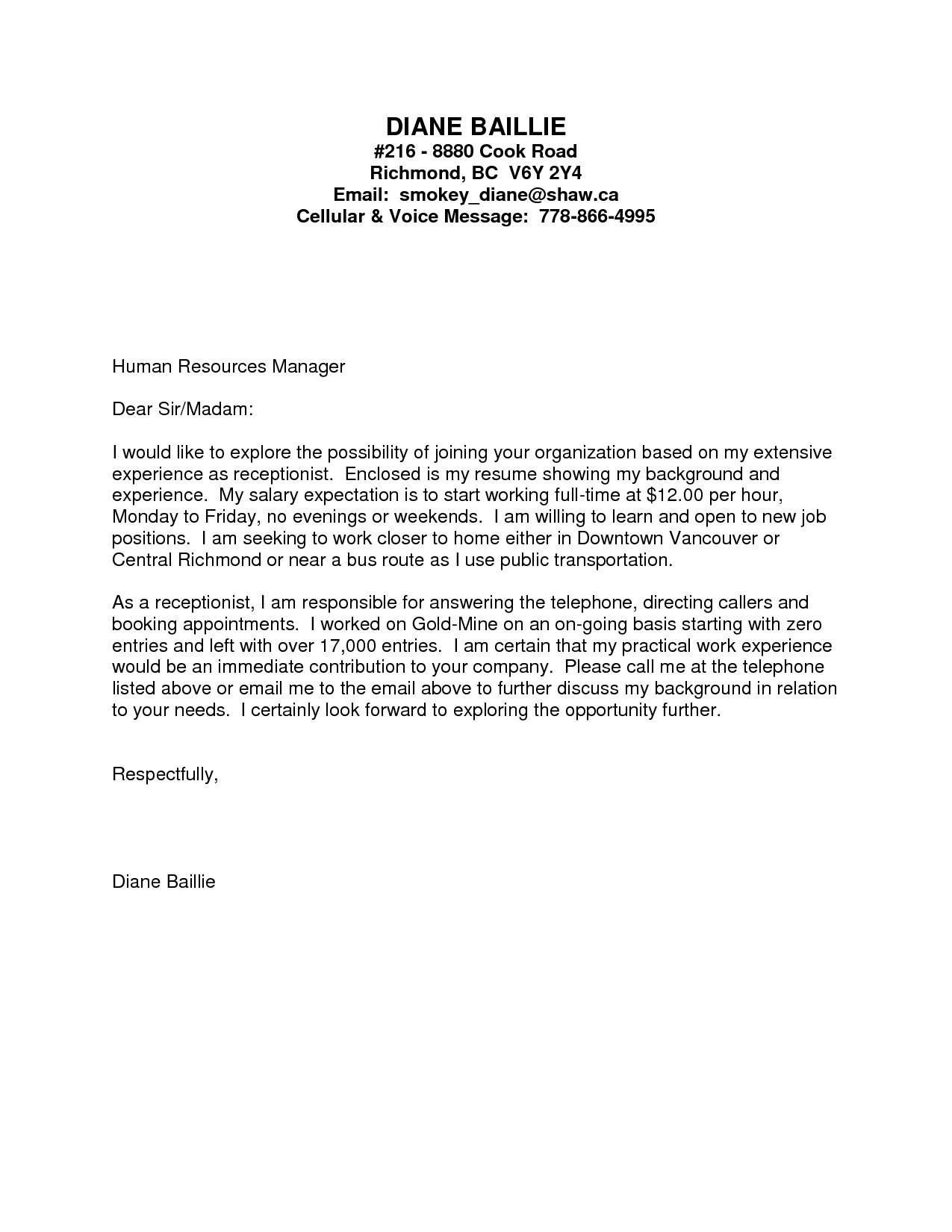 volunteer cover letter no experience