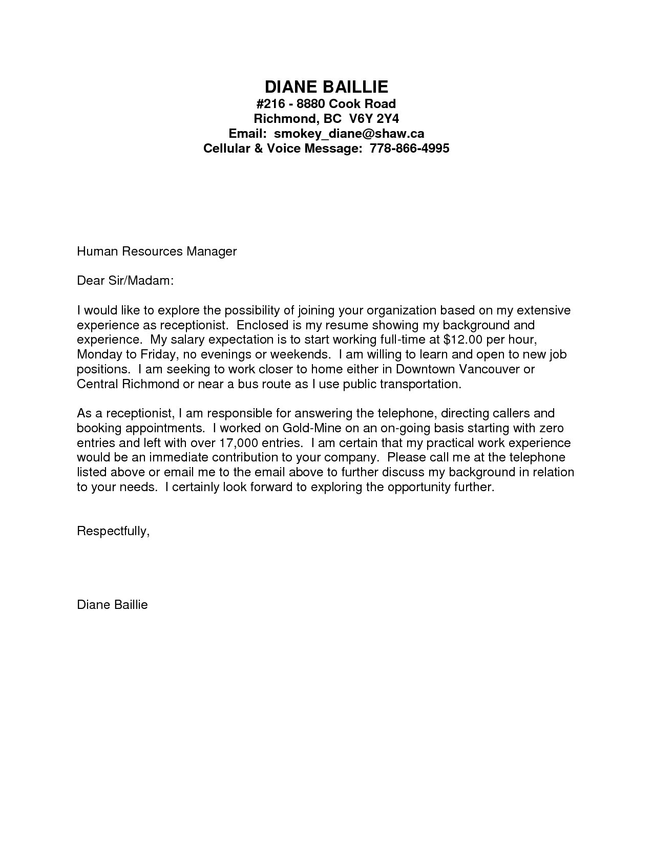 Volunteer Cover Letter No Experience – printable receipt ...