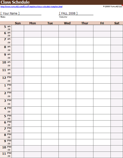 Weekly Class Schedule Template for Excel Weekly Class Schedule Template for Excel
