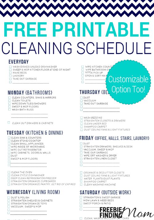 Free Printable Cleaning Charts For Adults