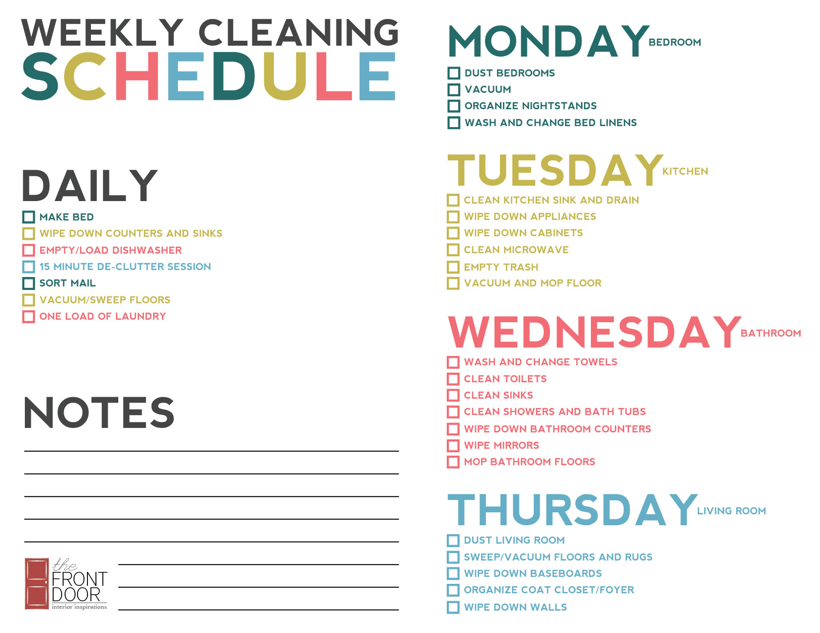 Weekly Cleaning Schedule Pdf Printable Receipt Template