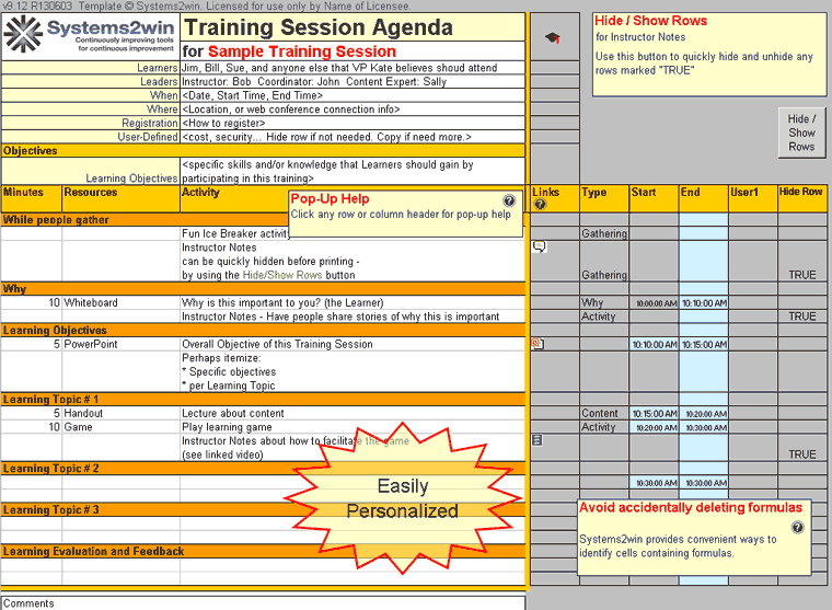 Training Plan Template 20 page Word & 14 Excel forms