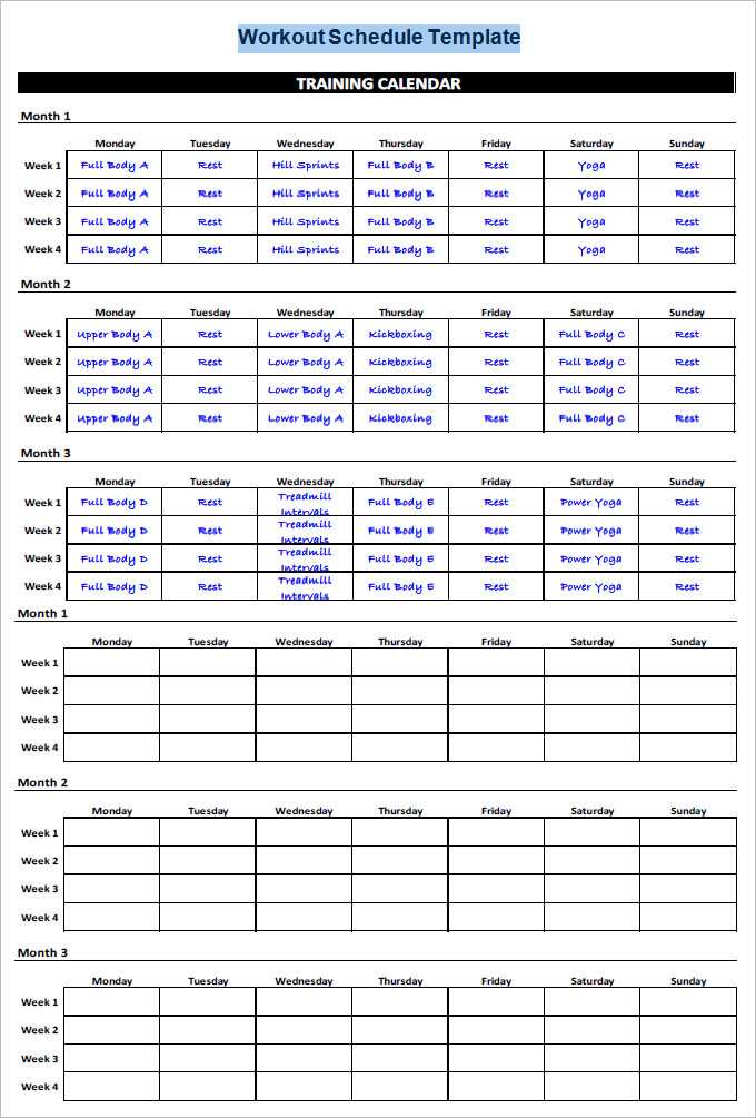 Workout Plan Template Excel â€“ printable receipt template