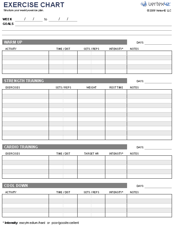 Free Exercise Chart Printable Exercise Chart Template