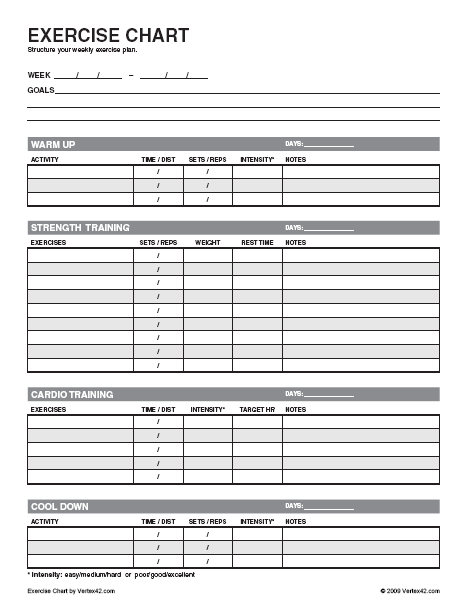 Free Exercise Chart Printable Exercise Chart Template