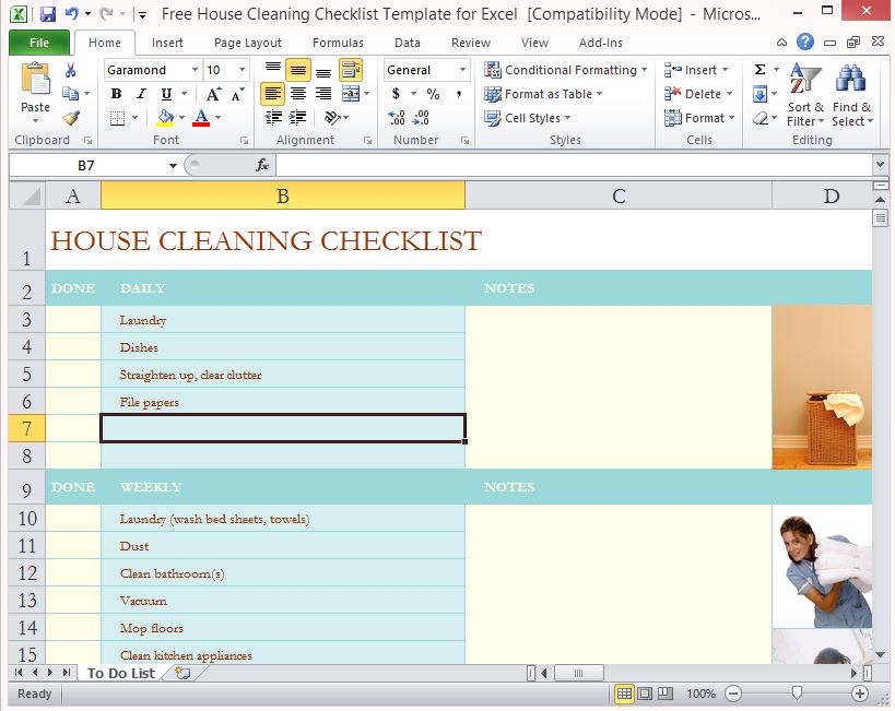 Housekeeping Checklist Format For Office In Excel 