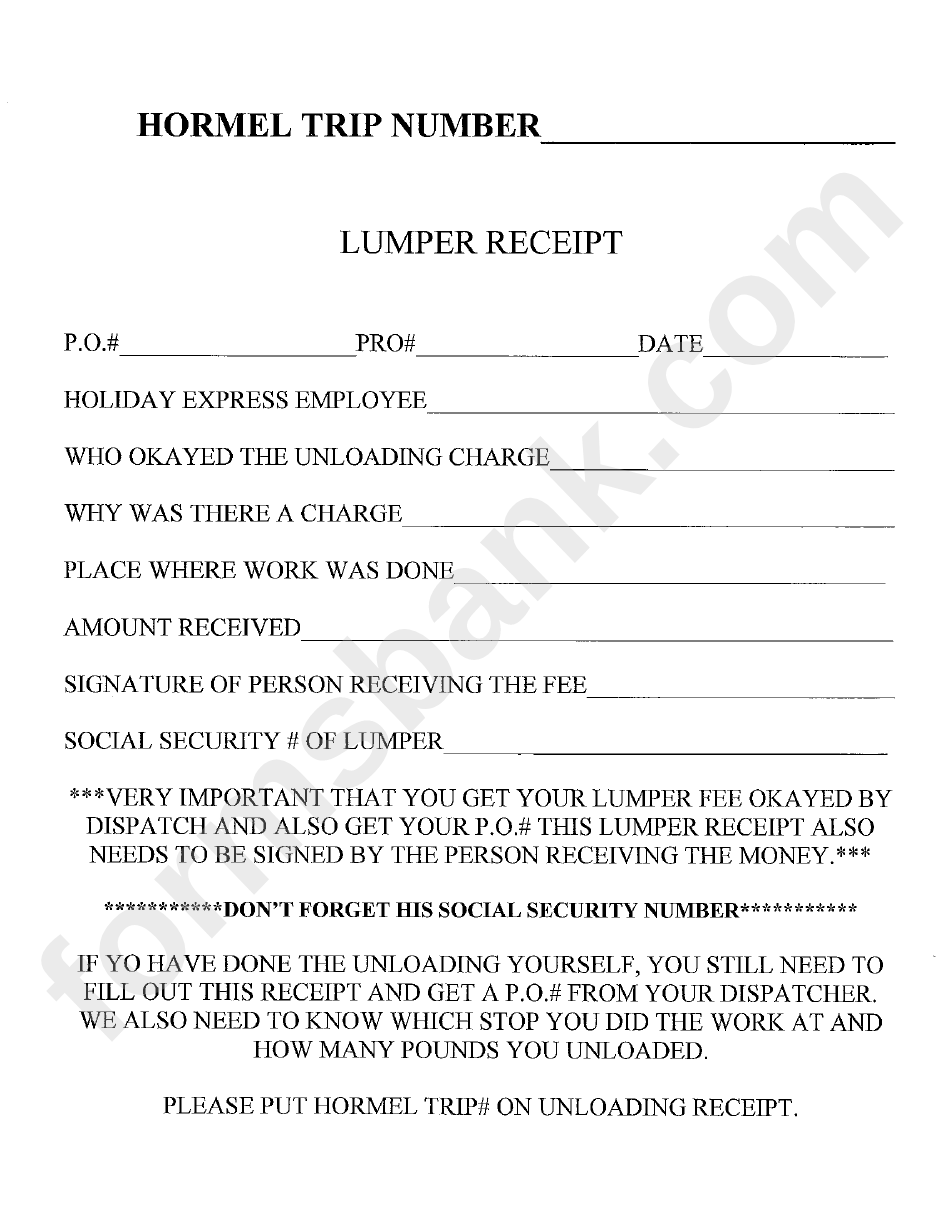 Trip Lumper Receipt Template printable pdf download