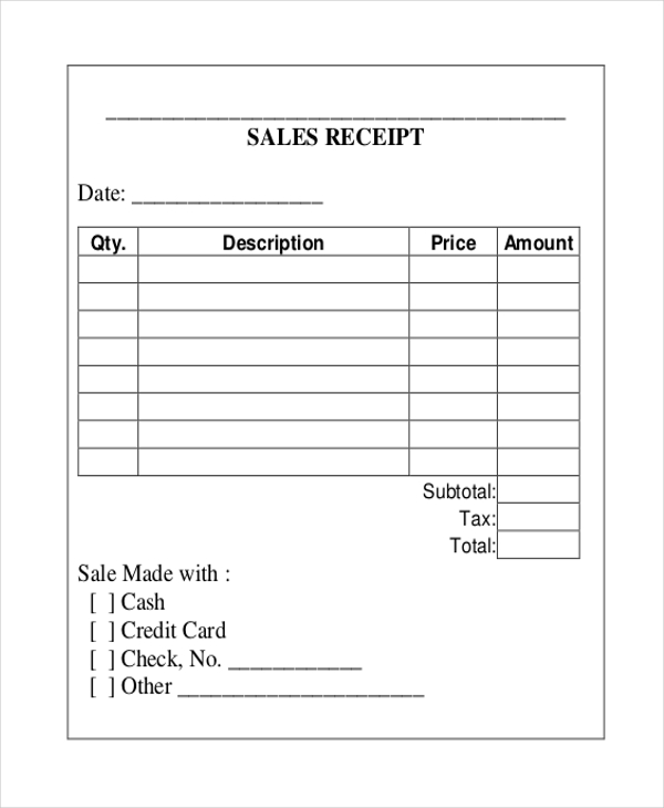 Purchase Receipt Blank Template Pdf