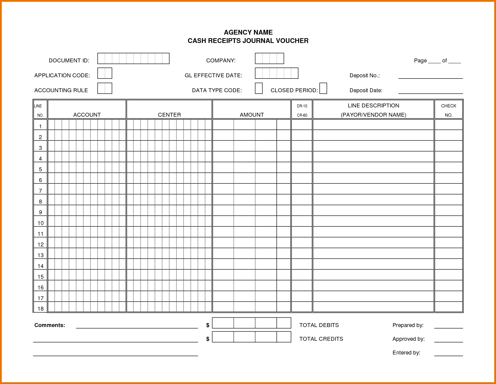 Cash Receipt Journal Template - printable receipt template