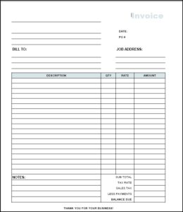 contractor invoice template printable receipt template