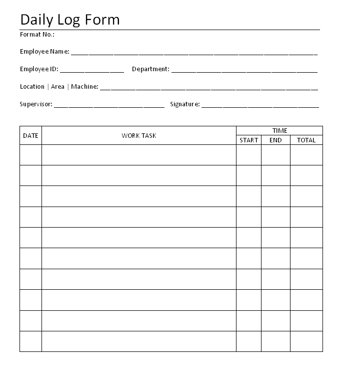 Daily Task Sheet For Employee printable receipt template