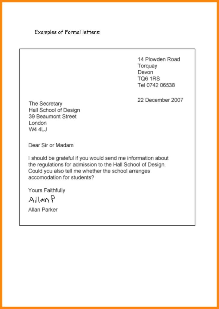 Formal Letters Examples For Students