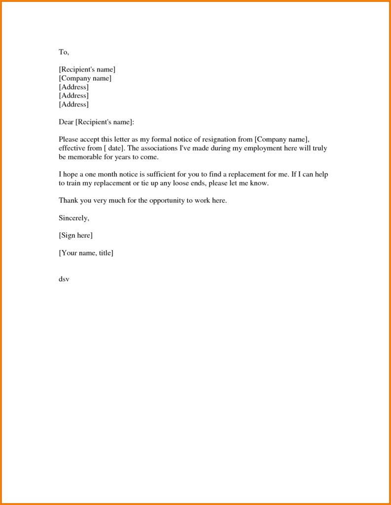 Formal Resignation Letter Sample With Notice Period Printable Receipt