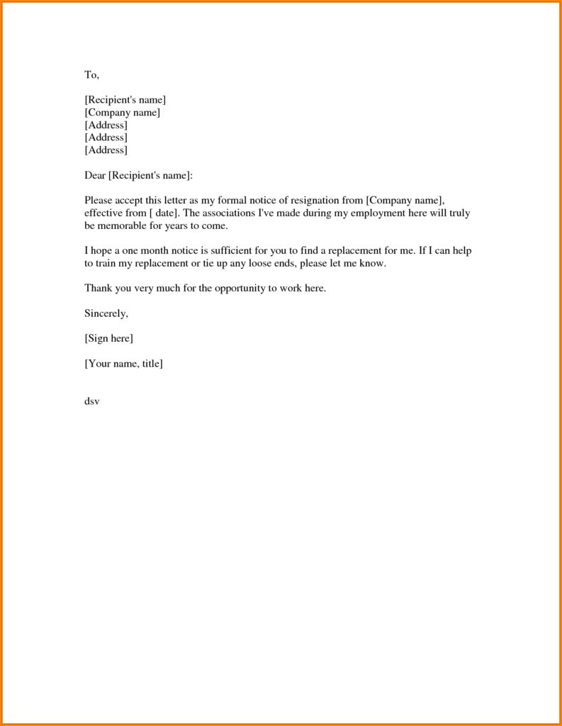 Formal Resignation Letter Sample With Notice Period Printable Receipt 