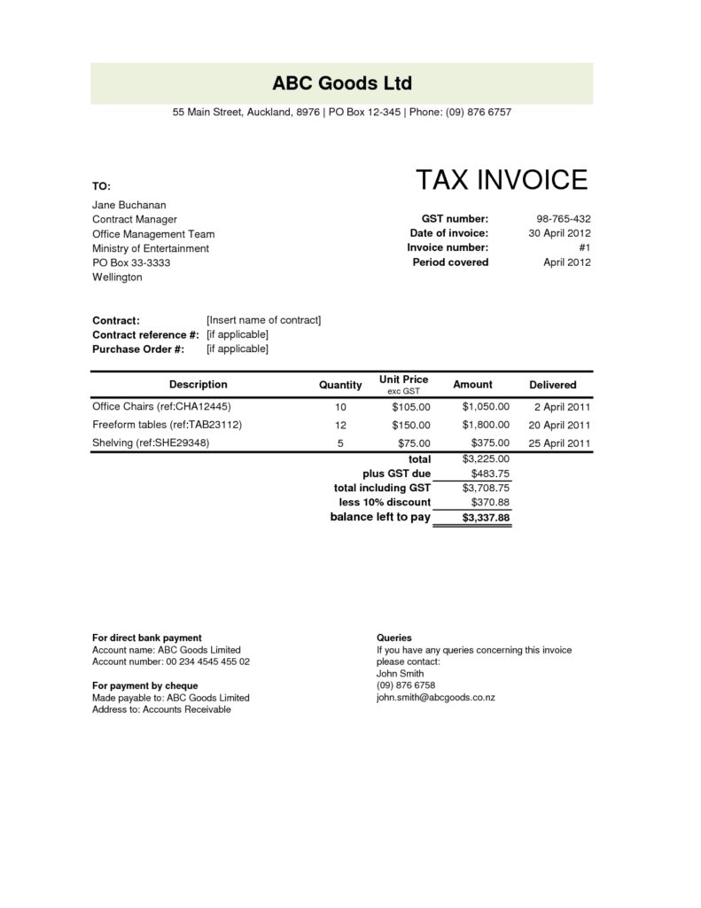 Gst Invoice Template Nz
