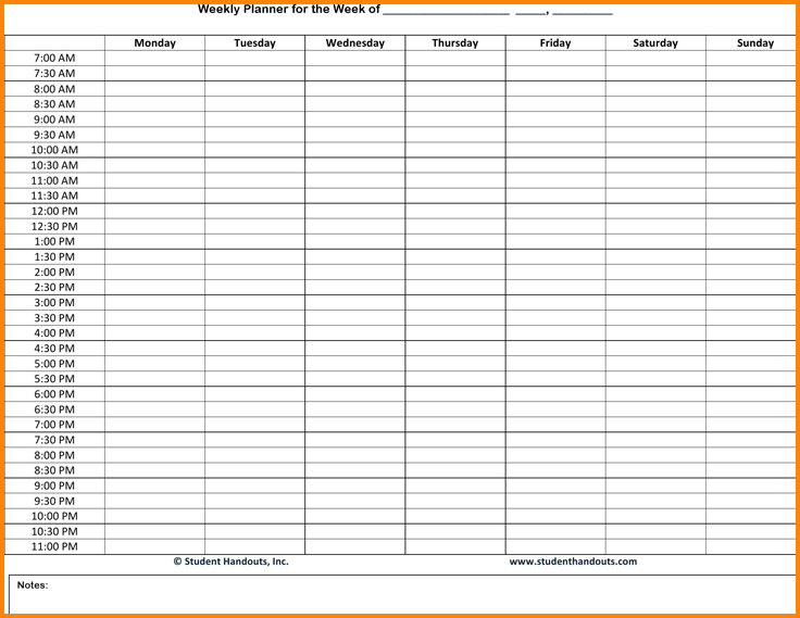 Weekly Hourly Planner Templates At Allbusinesstemplatescom Weekly 