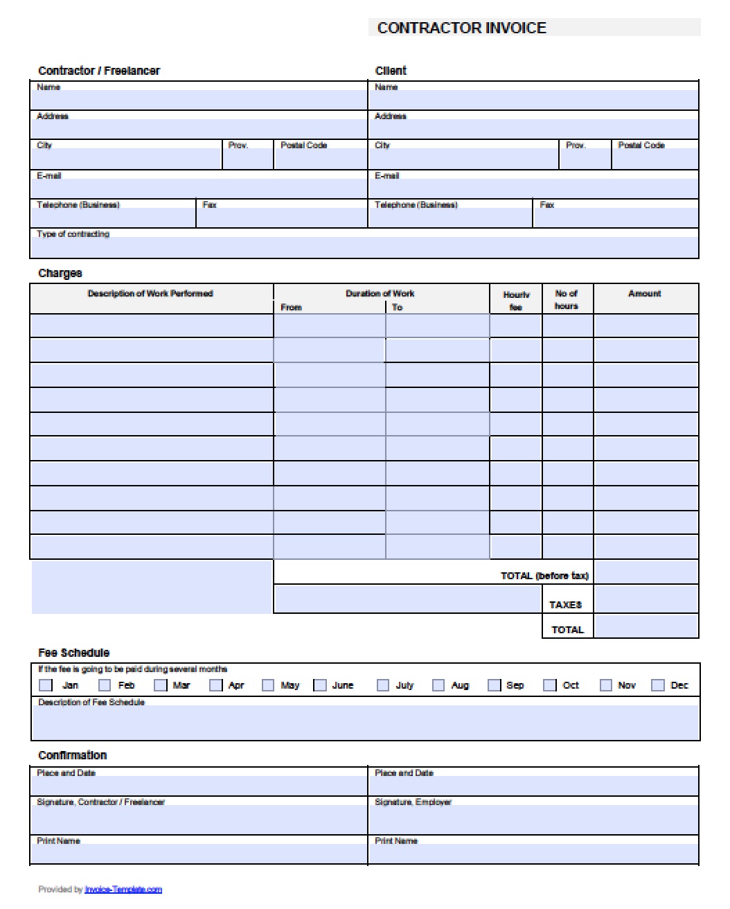 Independent Contractor Invoice Template Excel Printable Receipt Template