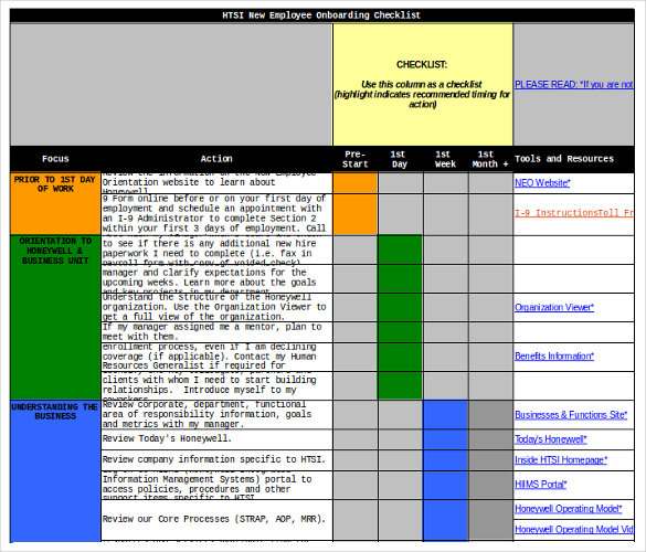 New Employee Orientation Checklist Excel printable