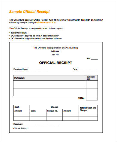 official receipt template printable receipt template